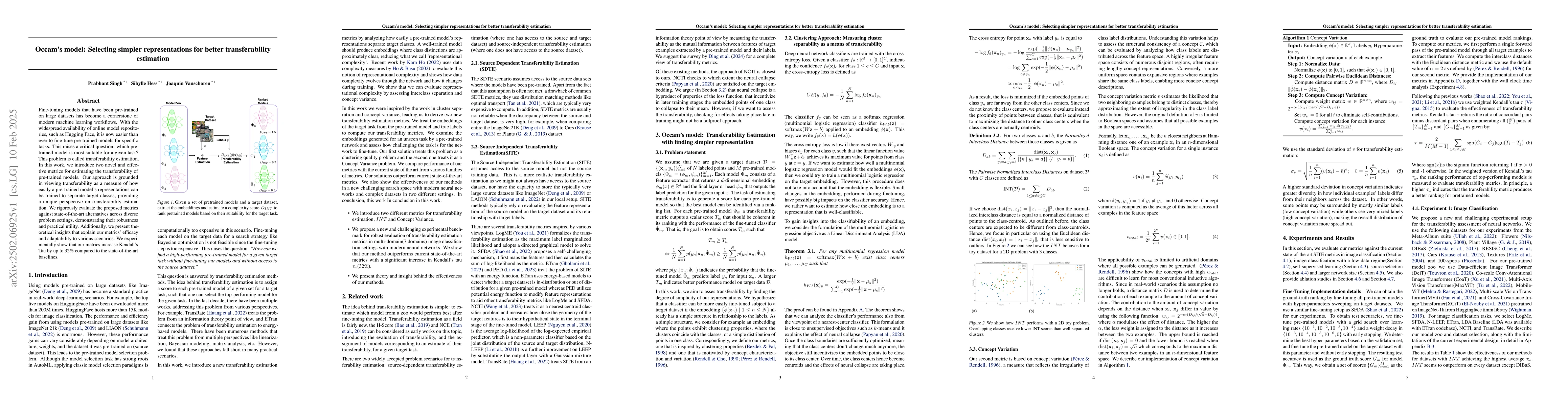 Thumbnail for Occam's model: Selecting simpler representations for better
  transferability estimation
