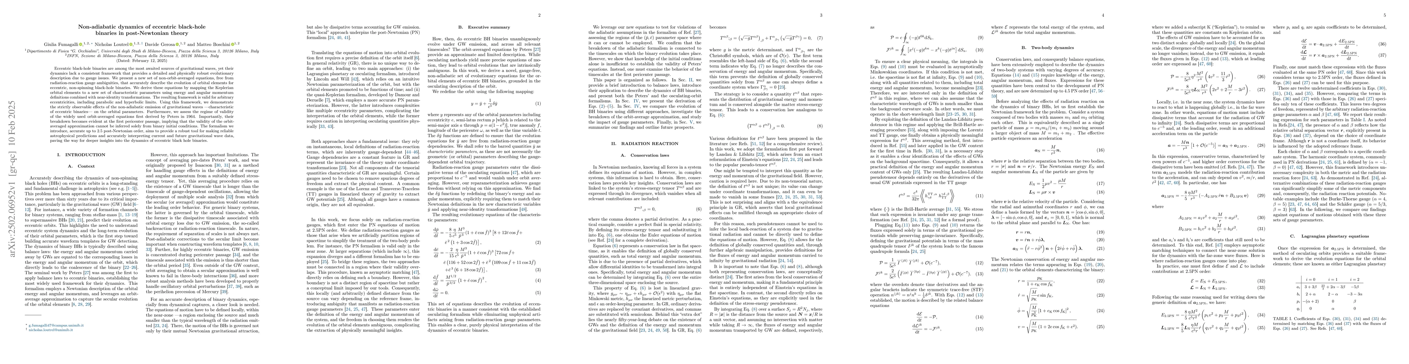 Thumbnail for Non-adiabatic dynamics of eccentric black-hole binaries in
  post-Newtonian theory