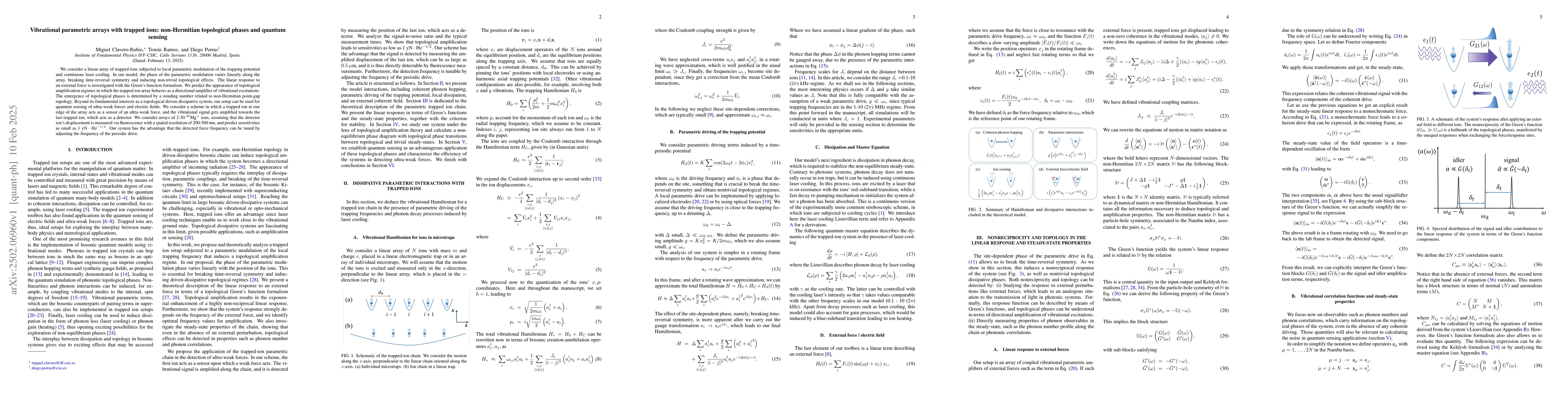 Thumbnail for Vibrational parametric arrays with trapped ions: non-Hermitian
  topological phases and quantum sensing