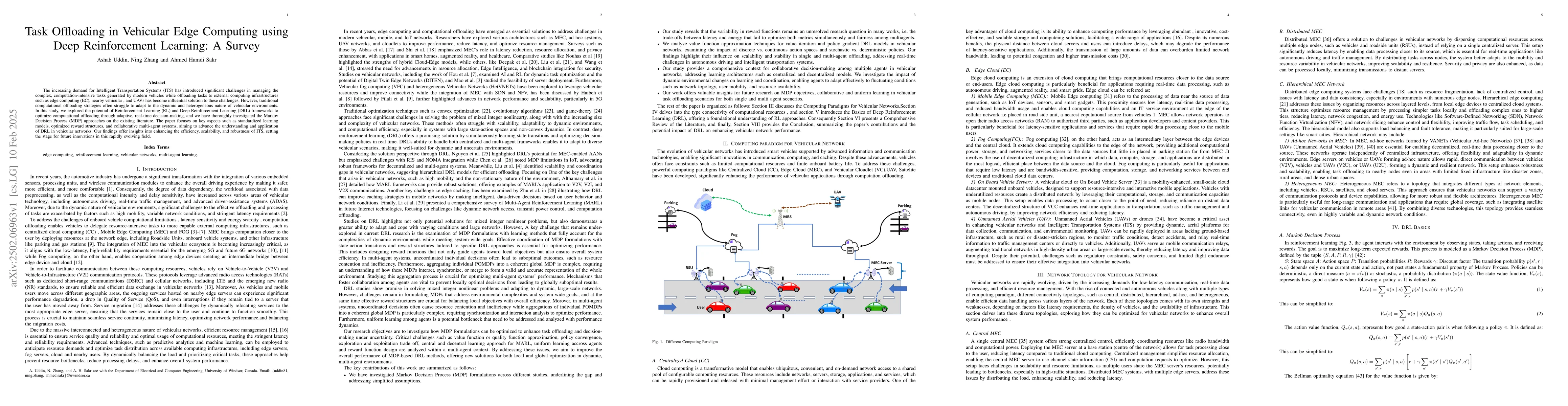 Thumbnail for Task Offloading in Vehicular Edge Computing using Deep Reinforcement
  Learning: A Survey