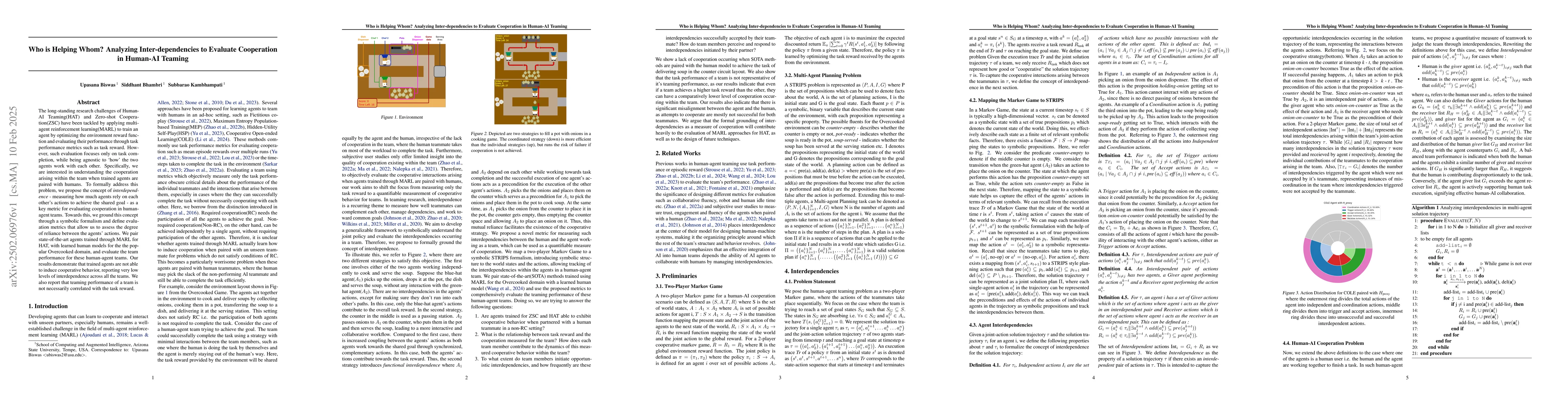 Thumbnail for Who is Helping Whom? Analyzing Inter-dependencies to Evaluate
  Cooperation in Human-AI Teaming