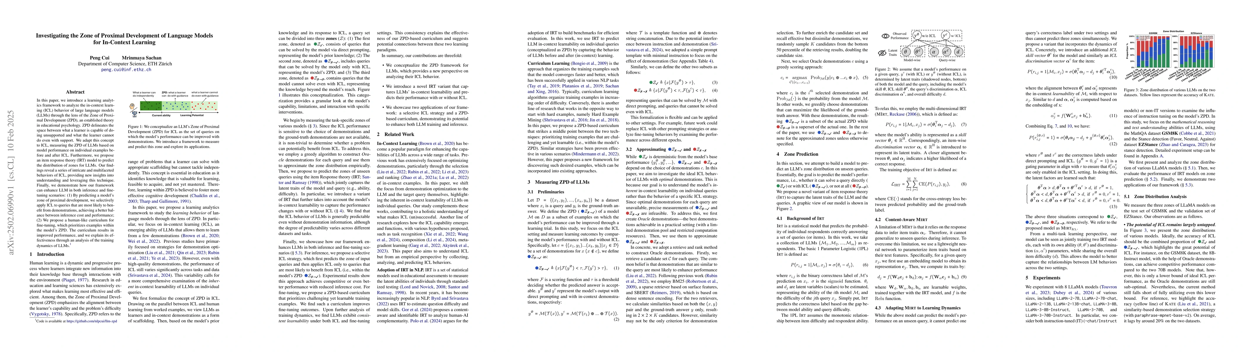 Thumbnail for Investigating the Zone of Proximal Development of Language Models for
  In-Context Learning