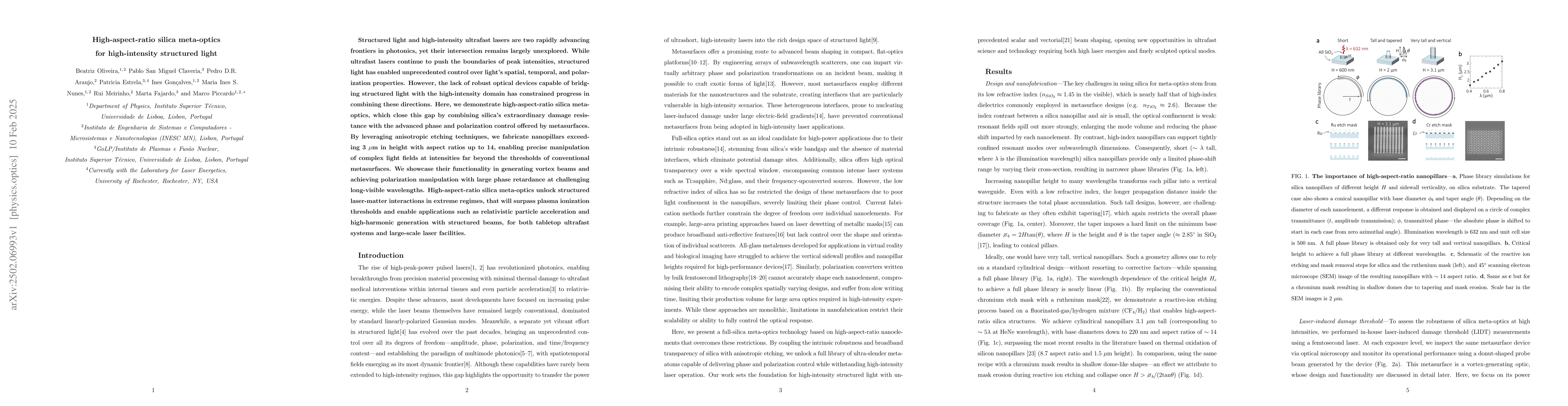 Thumbnail for High-aspect-ratio silica meta-optics for high-intensity structured light