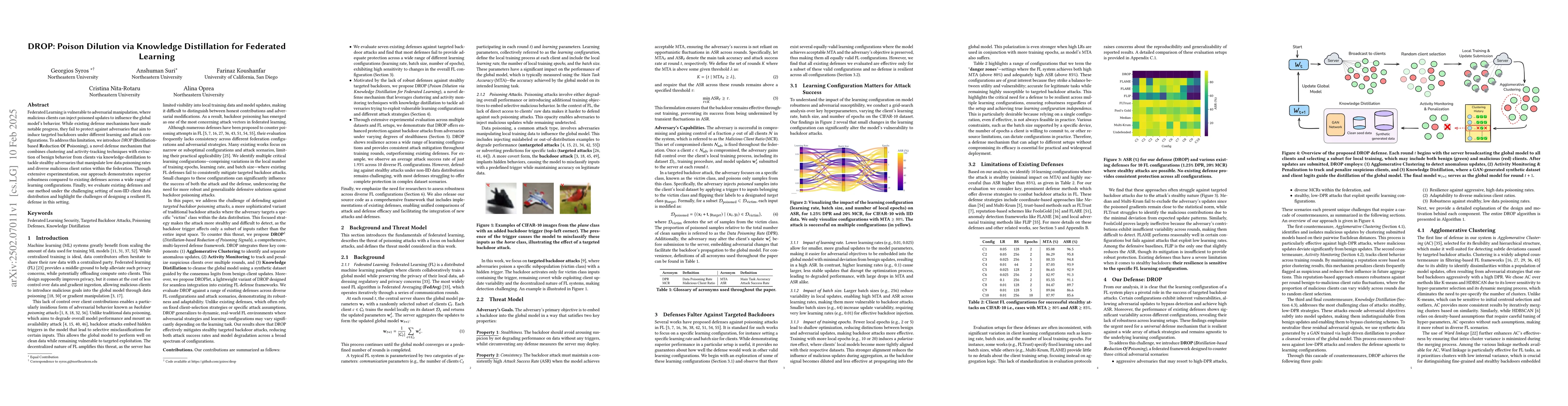 Thumbnail for DROP: Poison Dilution via Knowledge Distillation for Federated Learning