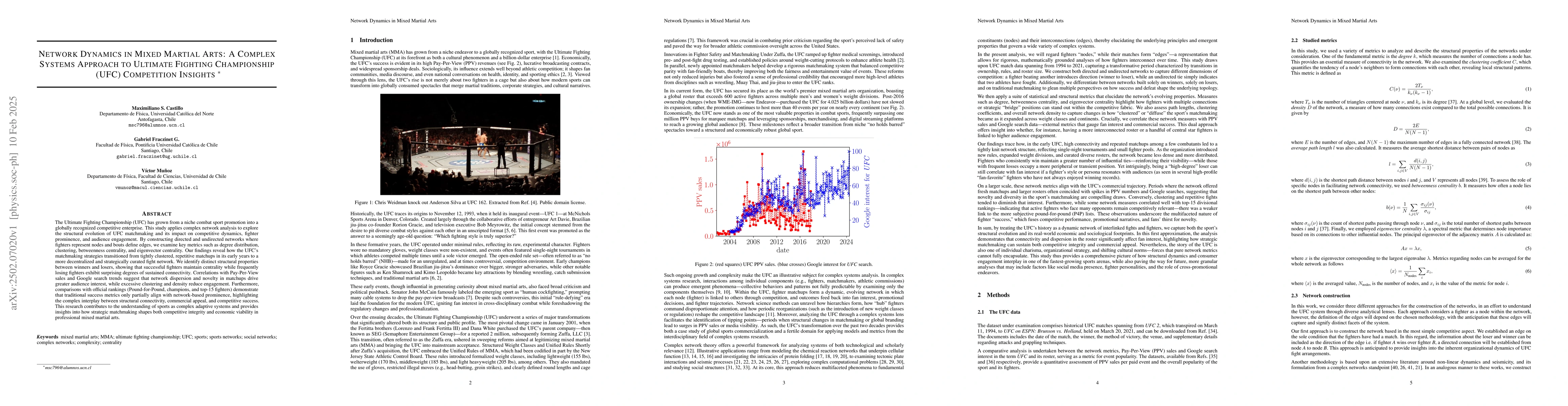Thumbnail for Network Dynamics in Mixed Martial Arts: A Complex Systems Approach to
  Ultimate Fighting Championship (UFC) Competition Insights
