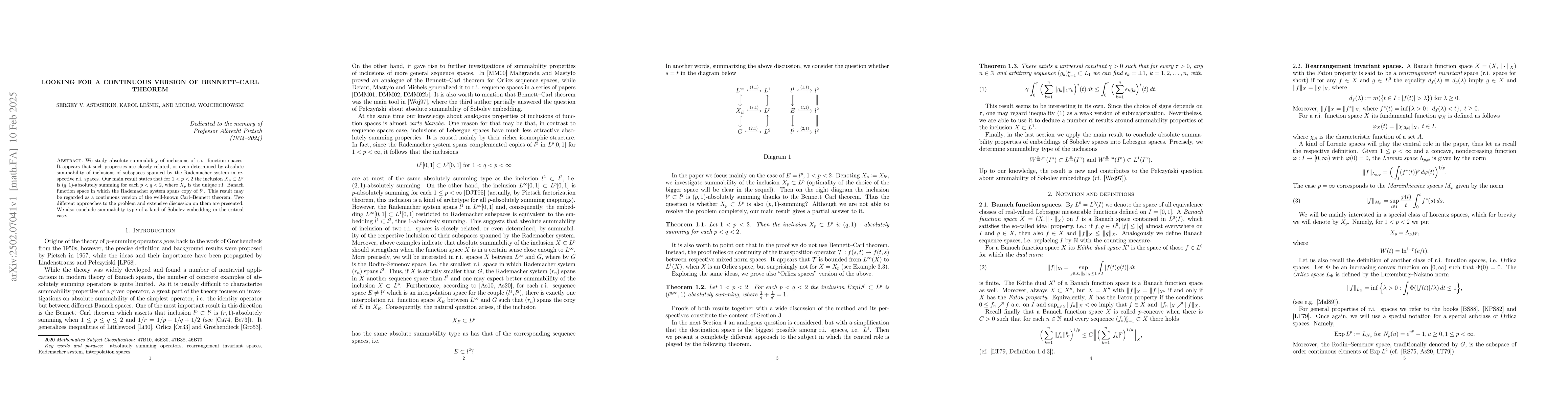 Thumbnail for Looking for a continuous version of Bennett--Carl theorem