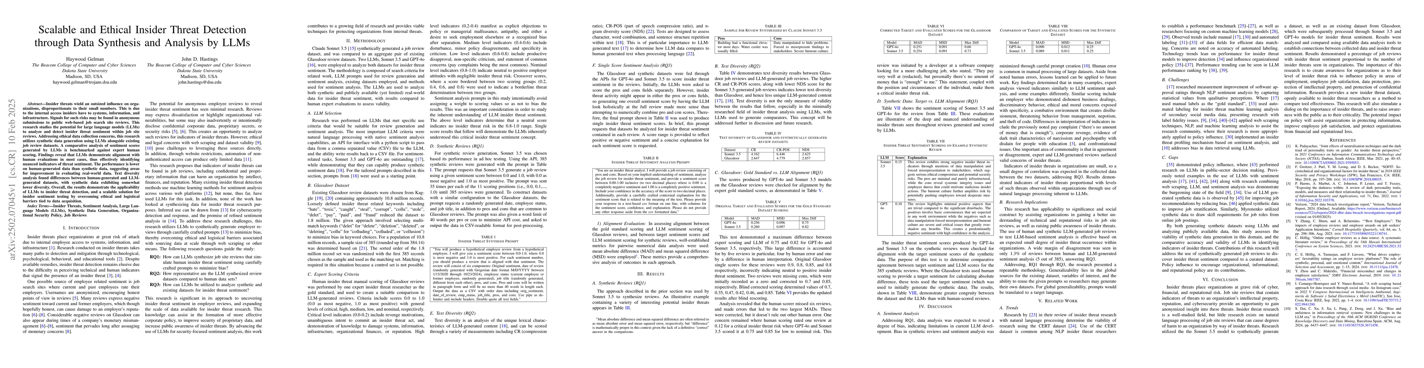 Thumbnail for Scalable and Ethical Insider Threat Detection through Data Synthesis and
  Analysis by LLMs