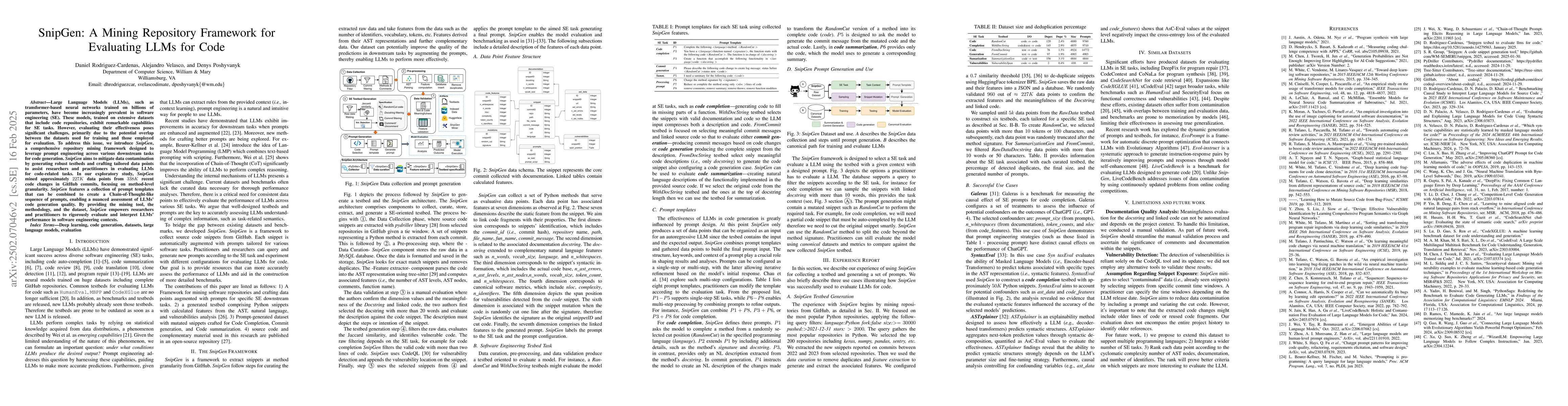 Thumbnail for SnipGen: A Mining Repository Framework for Evaluating LLMs for Code
