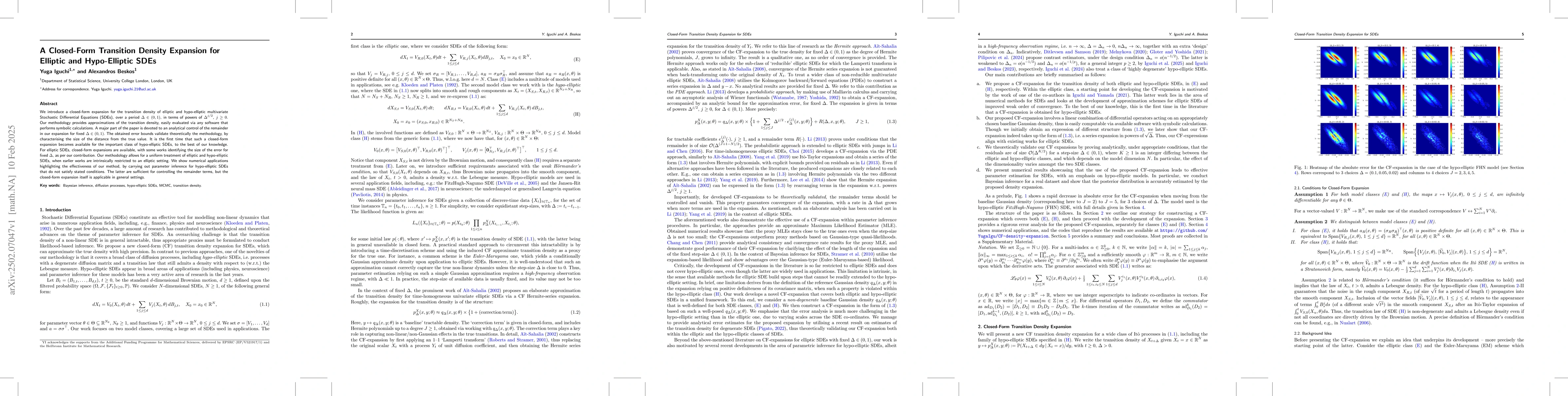 Thumbnail for A Closed-Form Transition Density Expansion for Elliptic and
  Hypo-Elliptic SDEs