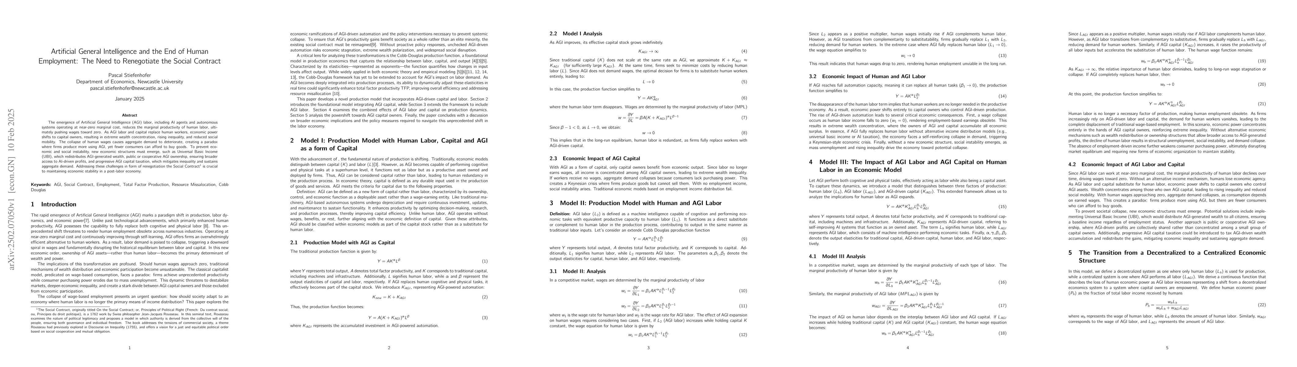 Thumbnail for Artificial General Intelligence and the End of Human Employment: The
  Need to Renegotiate the Social Contract