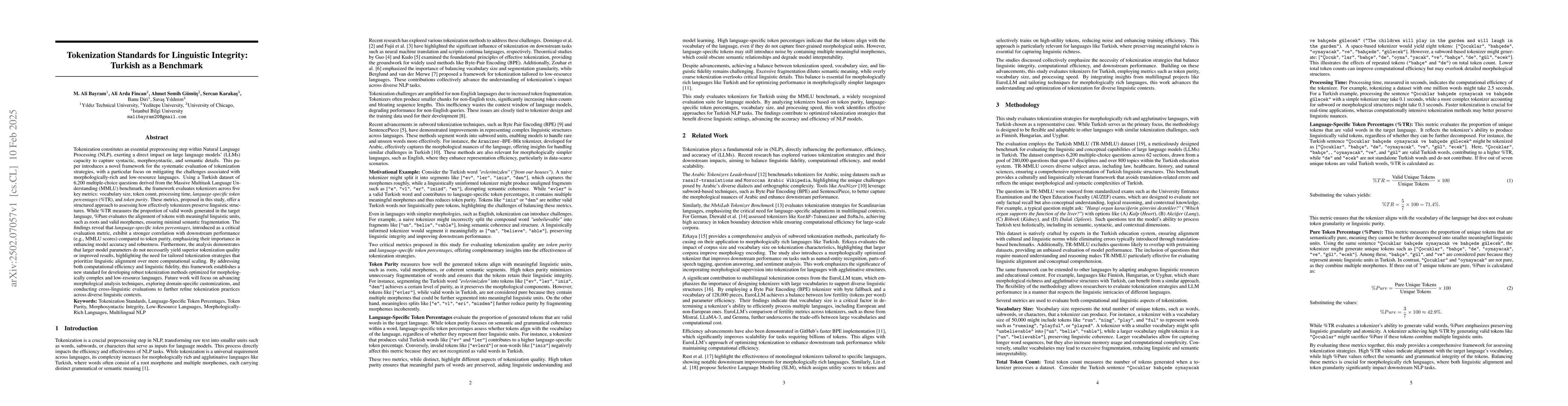 Thumbnail for Tokenization Standards for Linguistic Integrity: Turkish as a Benchmark