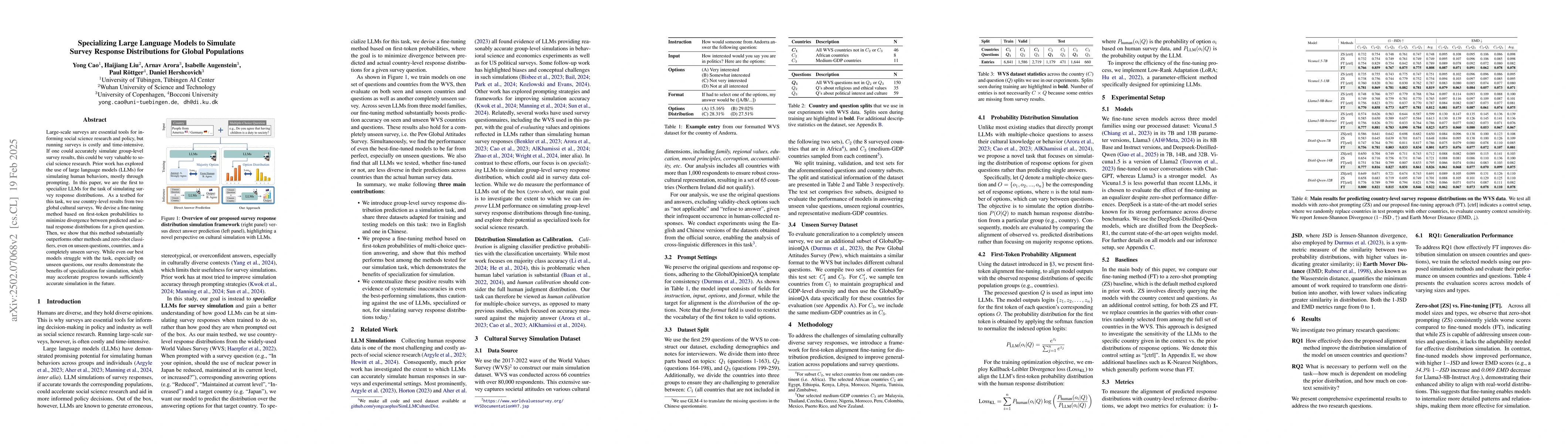 Thumbnail for Specializing Large Language Models to Simulate Survey Response
  Distributions for Global Populations