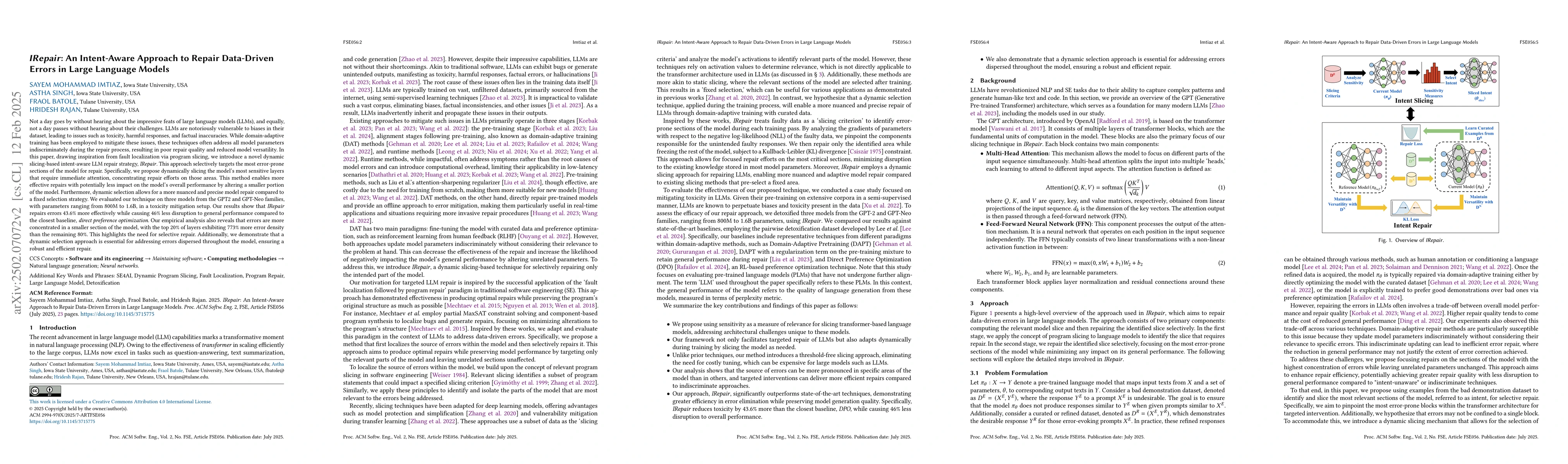 Thumbnail for IRepair: An Intent-Aware Approach to Repair Data-Driven Errors in Large
  Language Models