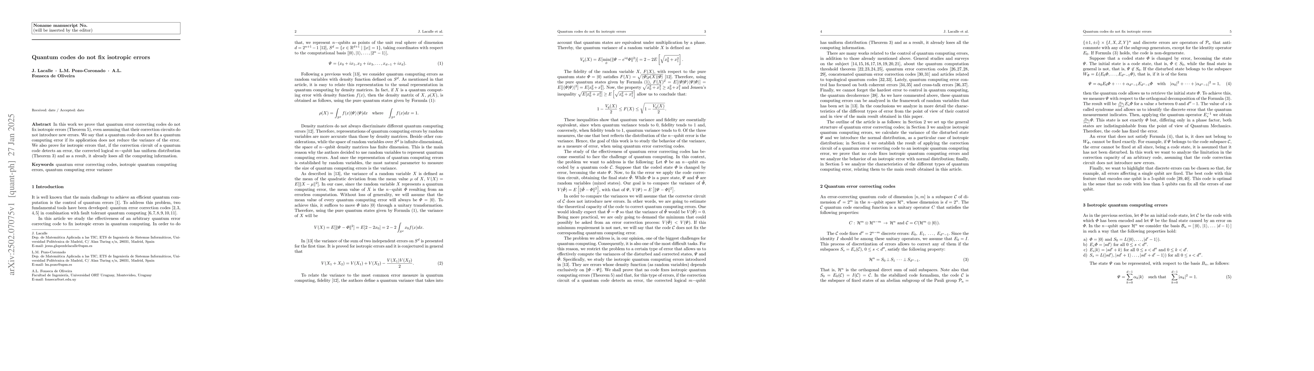 Thumbnail for Quantum codes do not fix isotropic errors
