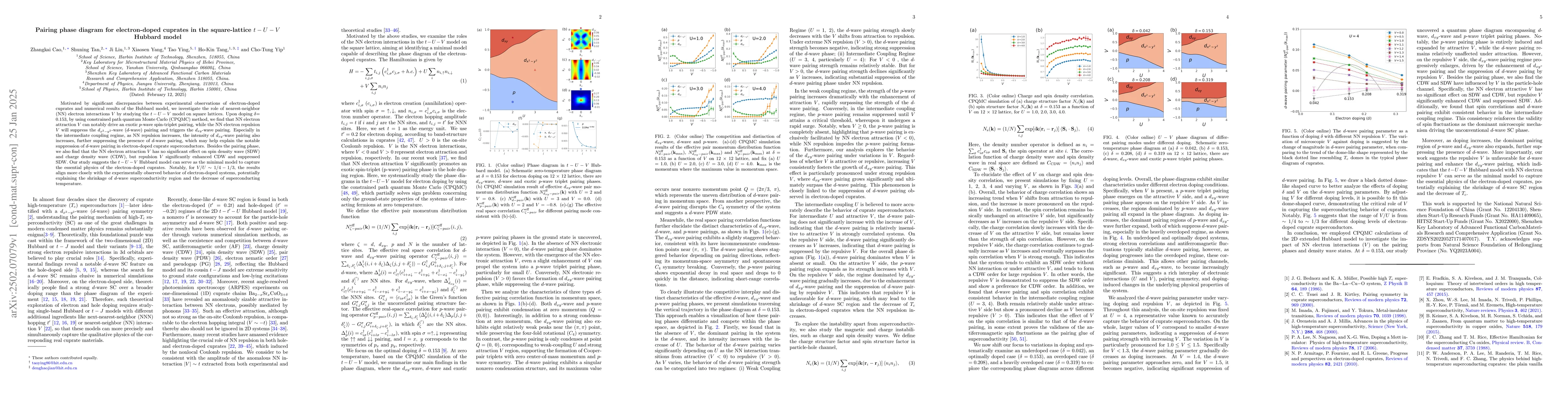 Thumbnail for Pairing phase diagram for electron-doped cuprates in the square-lattice
  $t-U-V$ Hubbard model