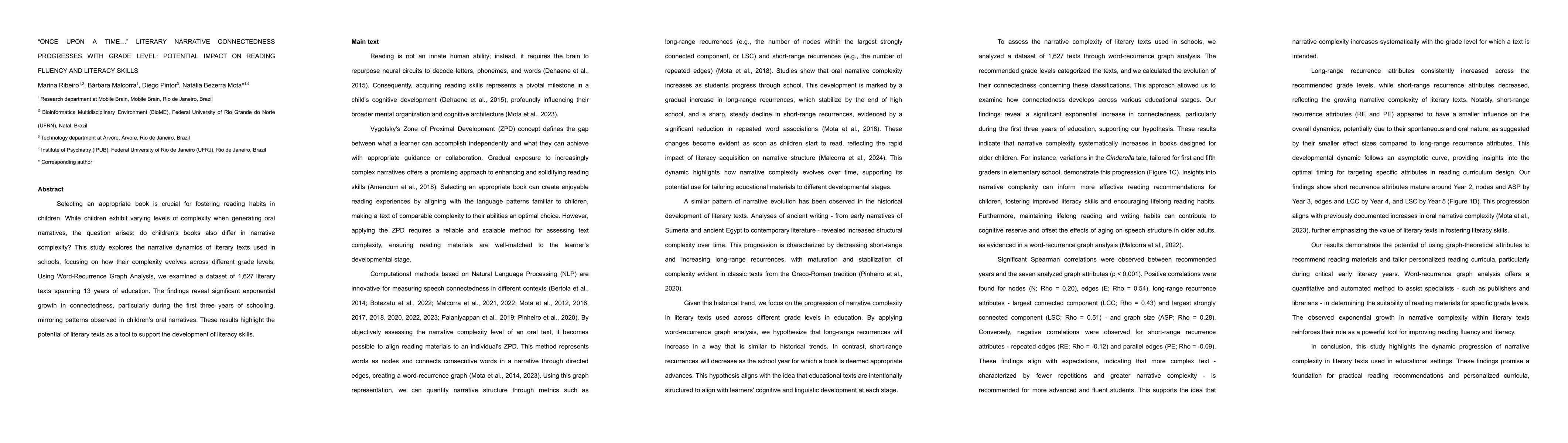 Thumbnail for "Once Upon a Time..." Literary Narrative Connectedness Progresses with
  Grade Level: Potential Impact on Reading Fluency and Literacy Skills