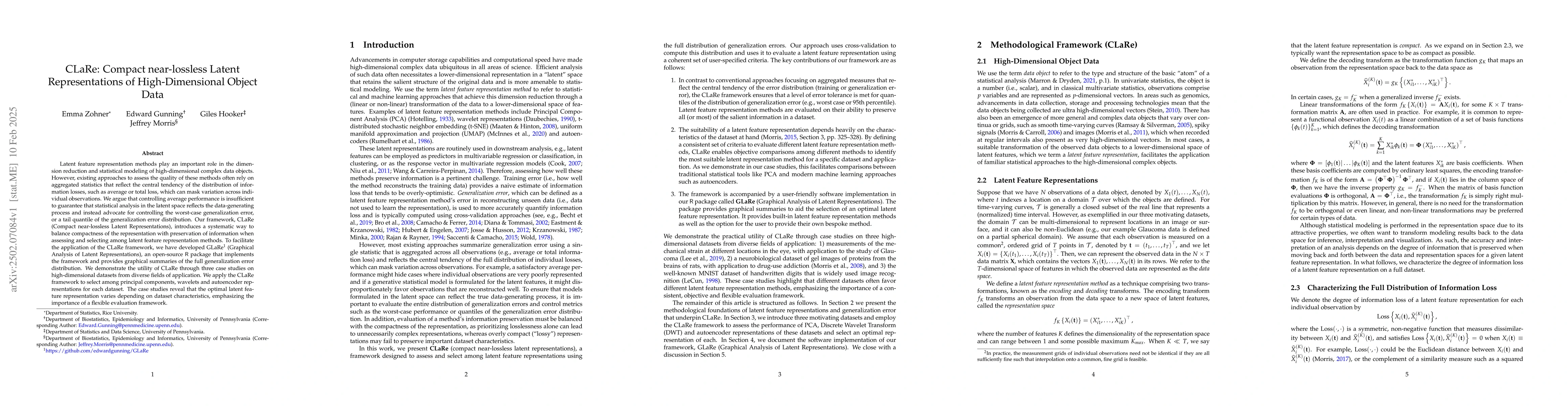 Thumbnail for CLaRe: Compact near-lossless Latent Representations of High-Dimensional
  Object Data
