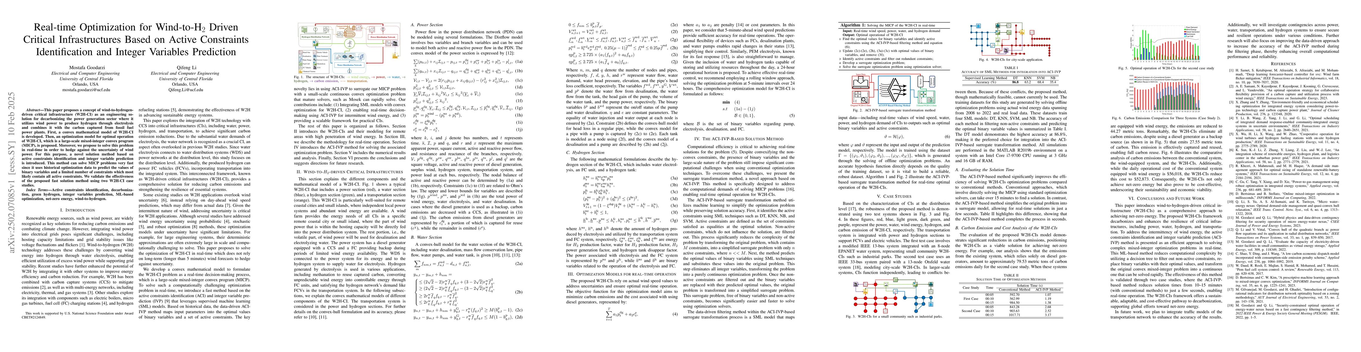 Thumbnail for Real-time Optimization for Wind-to-H2 Driven Critical Infrastructures
  Based on Active Constraints Identification and Integer Variables Prediction