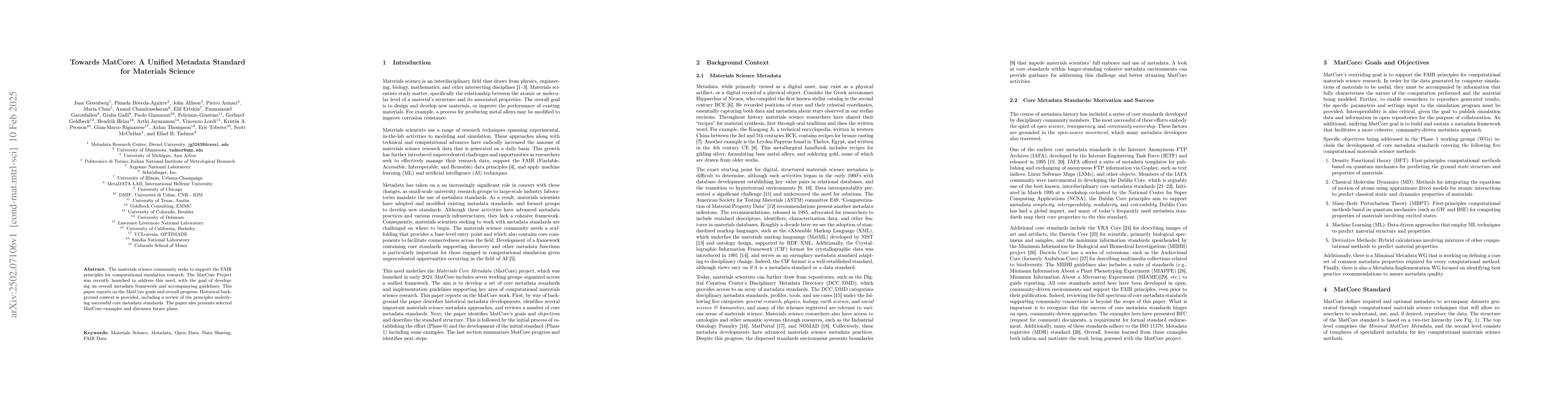 Thumbnail for Towards MatCore: A Unified Metadata Standard for Materials Science