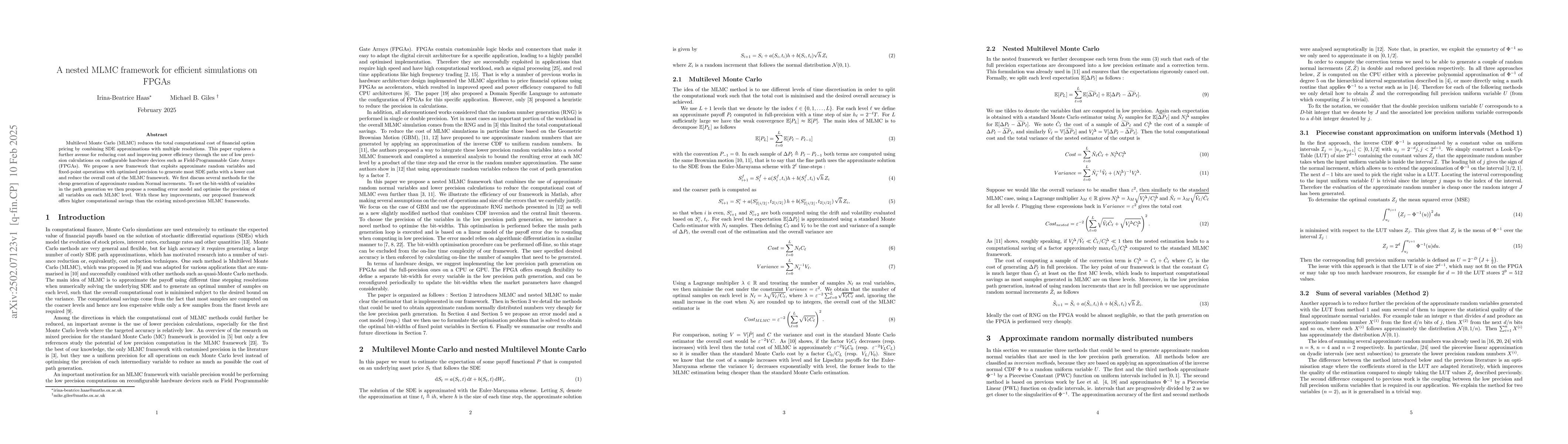 Thumbnail for A nested MLMC framework for efficient simulations on FPGAs