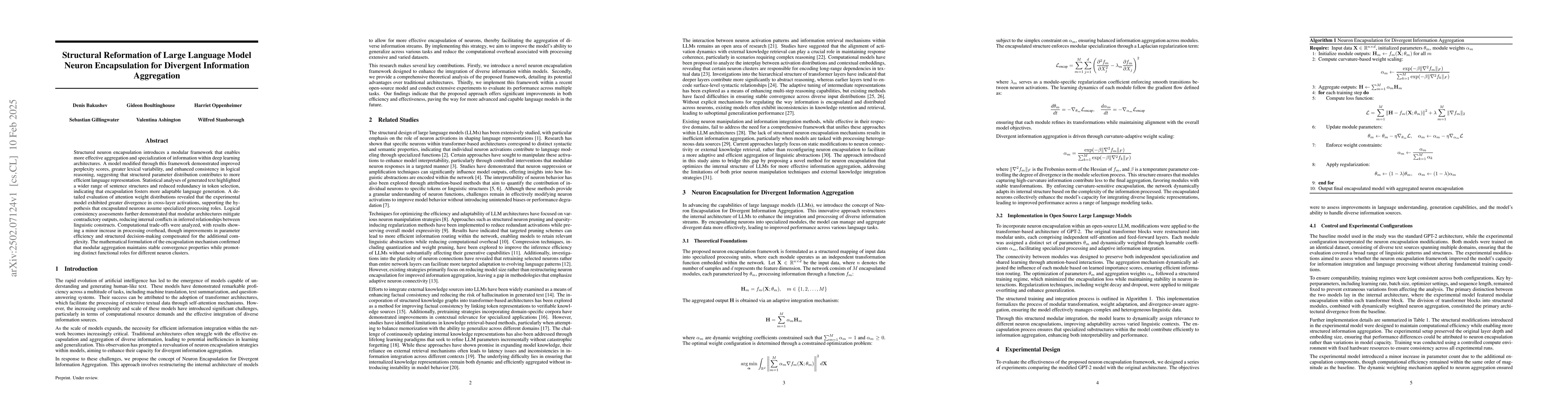 Thumbnail for Structural Reformation of Large Language Model Neuron Encapsulation for
  Divergent Information Aggregation