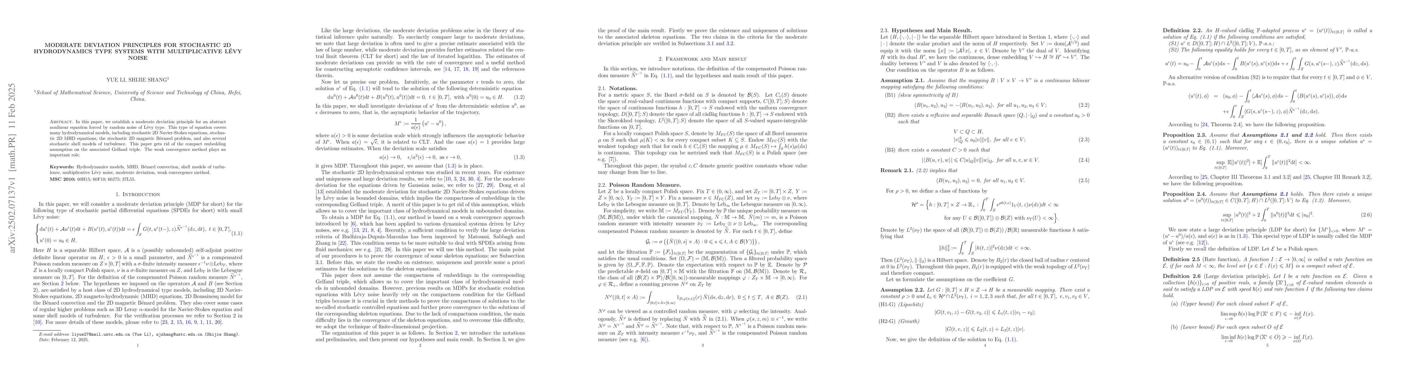 Thumbnail for Moderate deviation principles for stochastic 2D hydrodynamics type
  systems with multiplicative Lévy noise