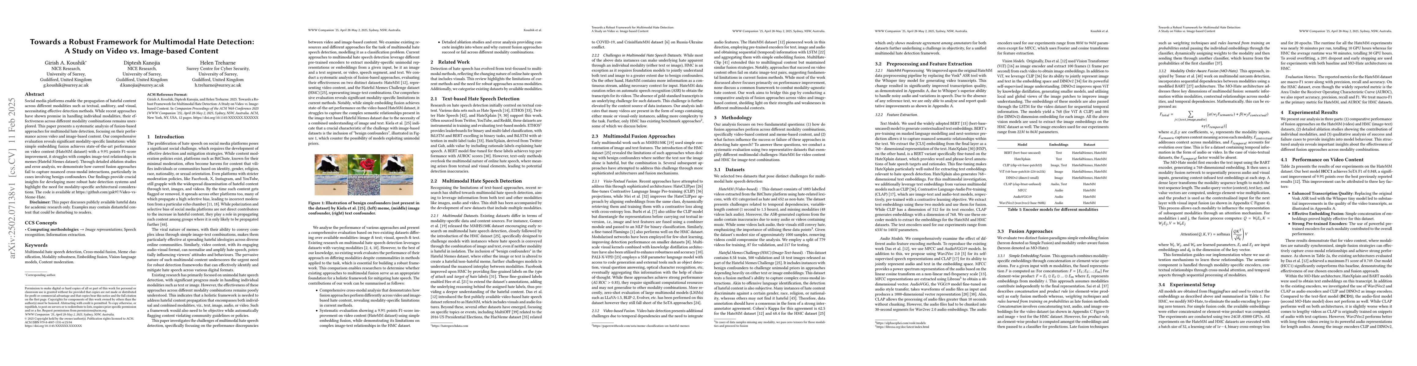 Thumbnail for Towards a Robust Framework for Multimodal Hate Detection: A Study on
  Video vs. Image-based Content