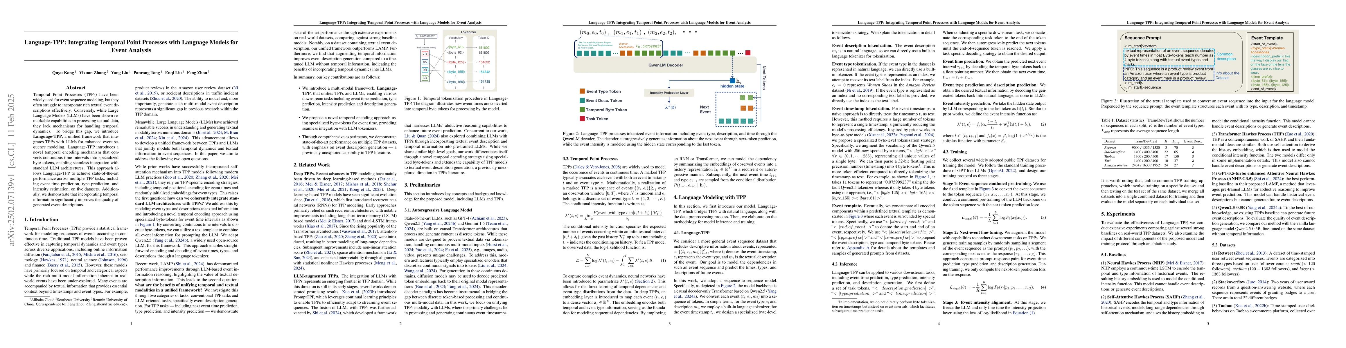Thumbnail for Language-TPP: Integrating Temporal Point Processes with Language Models
  for Event Analysis