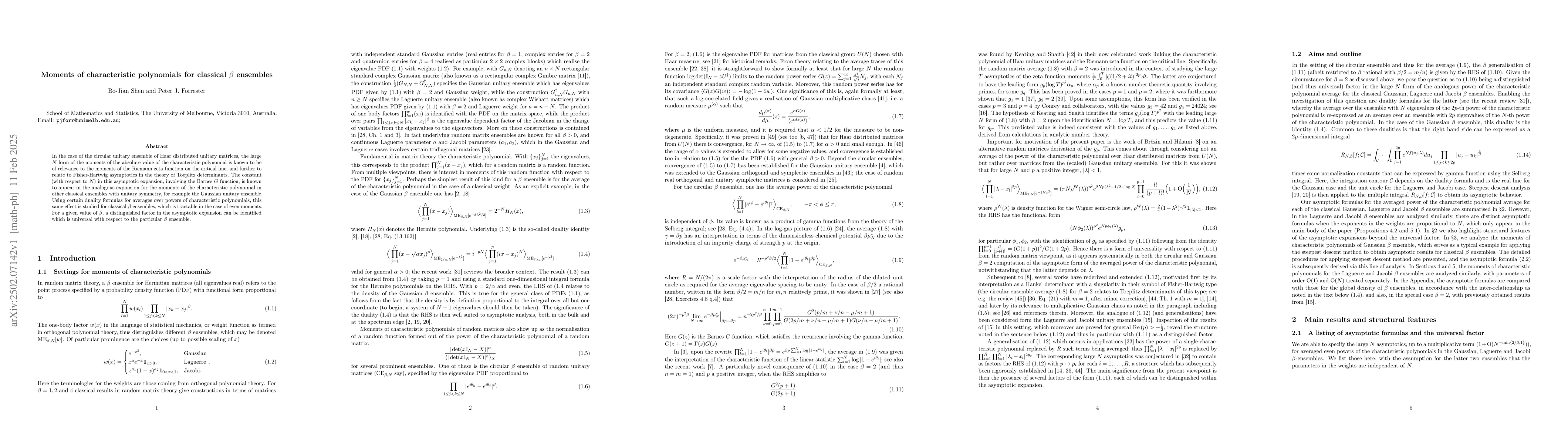 Thumbnail for Moments of characteristic polynomials for classical $β$ ensembles