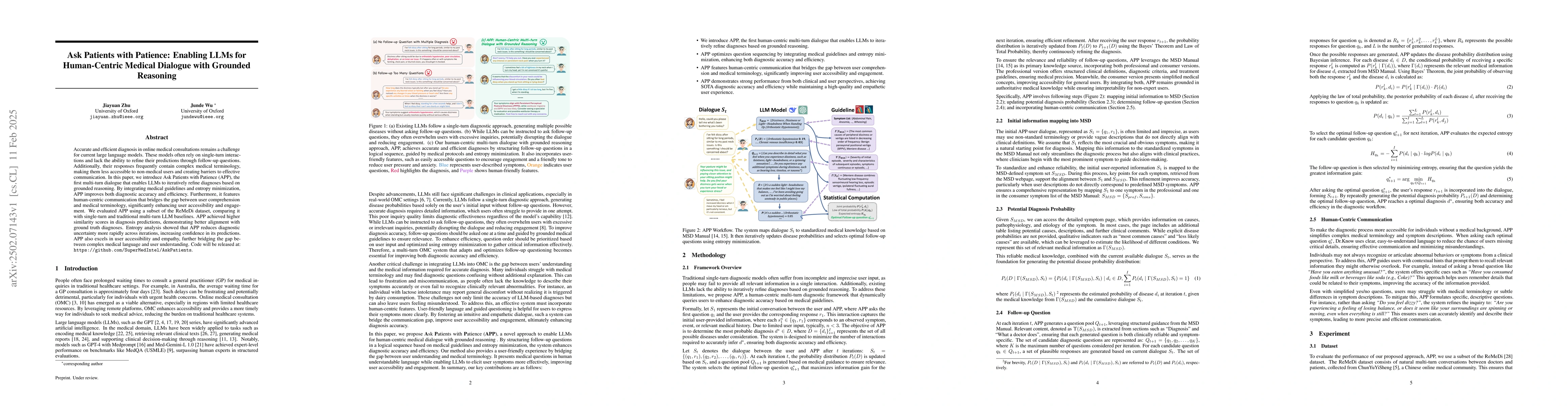 Thumbnail for Ask Patients with Patience: Enabling LLMs for Human-Centric Medical
  Dialogue with Grounded Reasoning