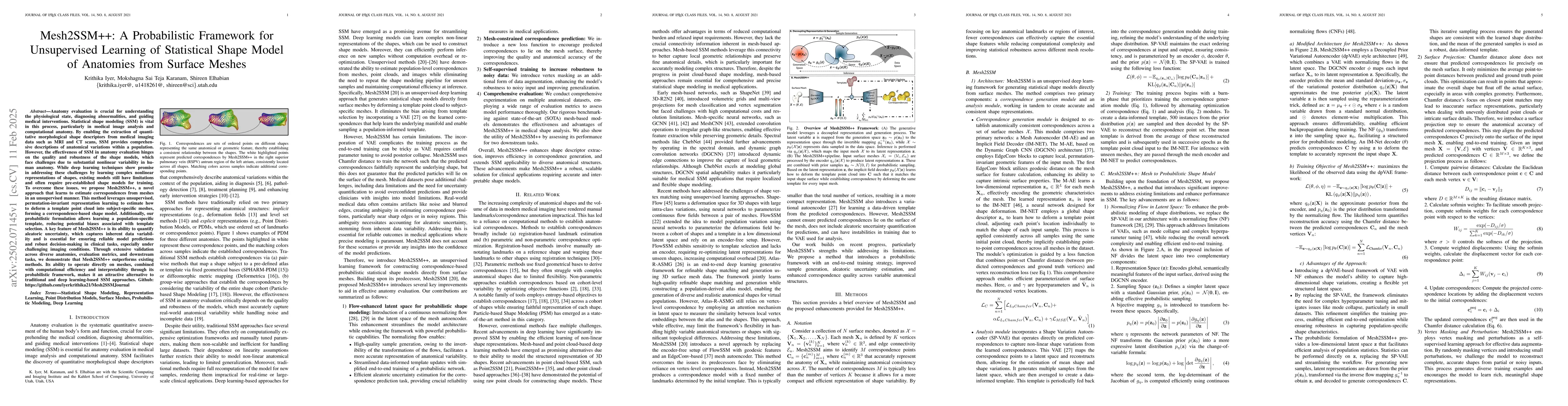 Thumbnail for Mesh2SSM++: A Probabilistic Framework for Unsupervised Learning of
  Statistical Shape Model of Anatomies from Surface Meshes