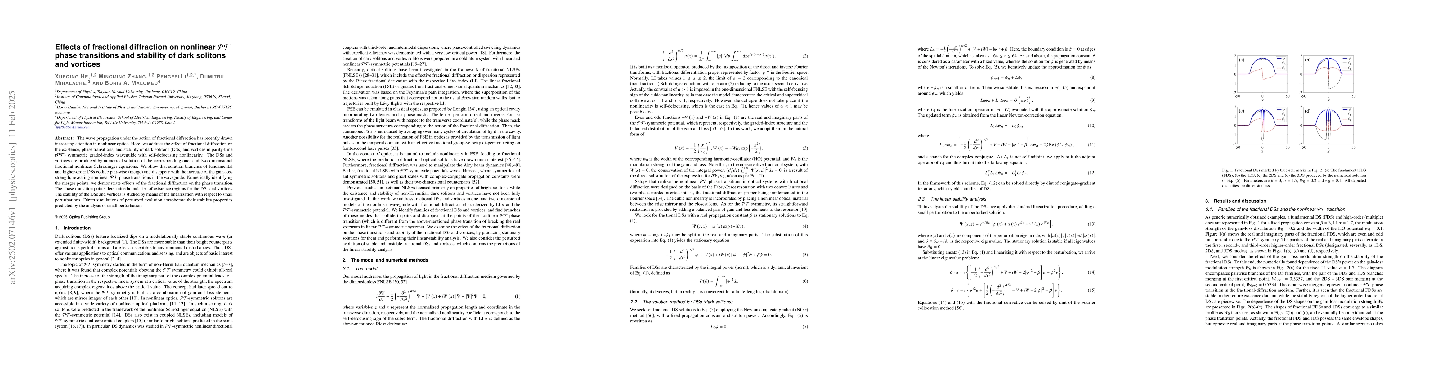 Thumbnail for Effects of fractional diffraction on nonlinear PT phase transitions and
  stability of dark solitons and vortices