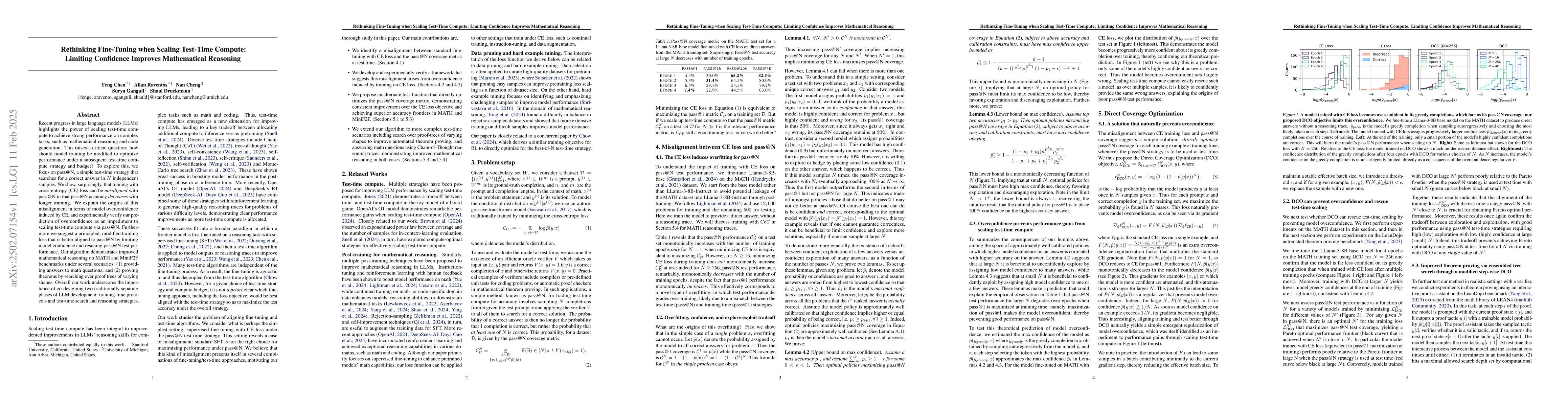 Thumbnail for Rethinking Fine-Tuning when Scaling Test-Time Compute: Limiting
  Confidence Improves Mathematical Reasoning
