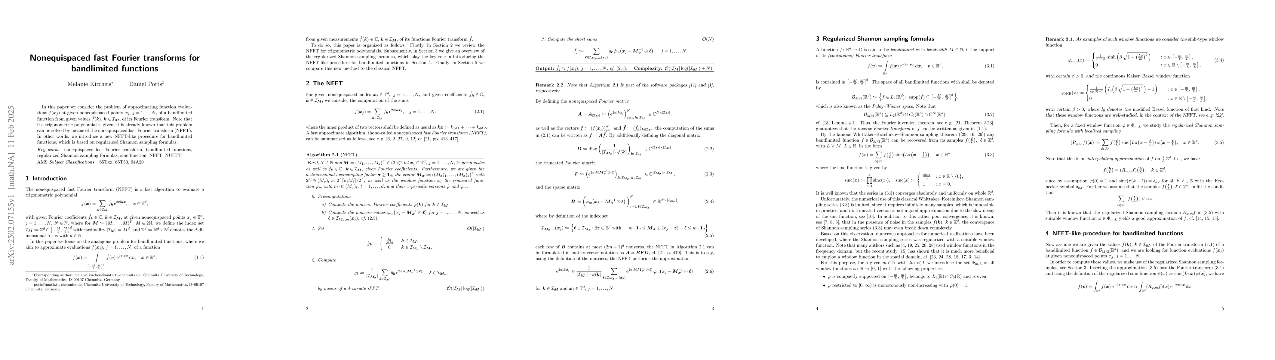 Thumbnail for Nonequispaced fast Fourier transforms for bandlimited functions