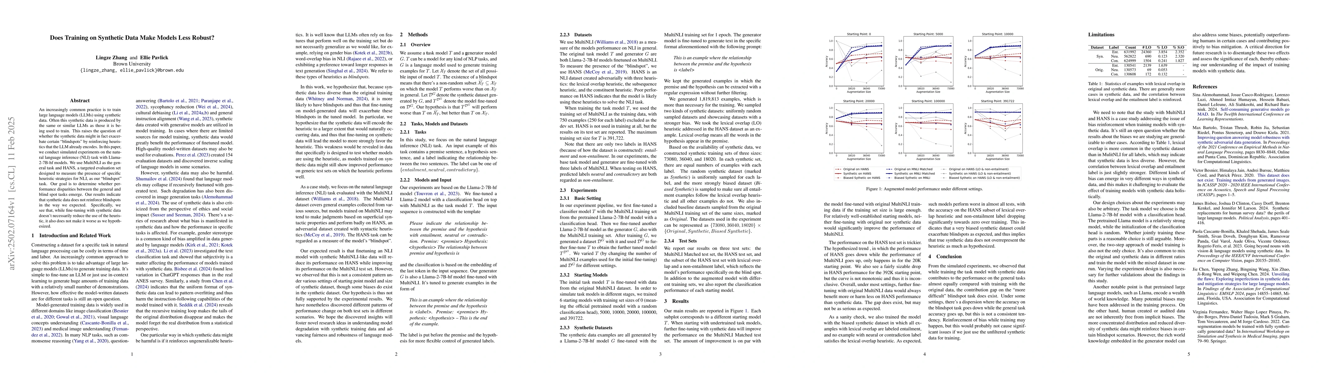 Thumbnail for Does Training on Synthetic Data Make Models Less Robust?