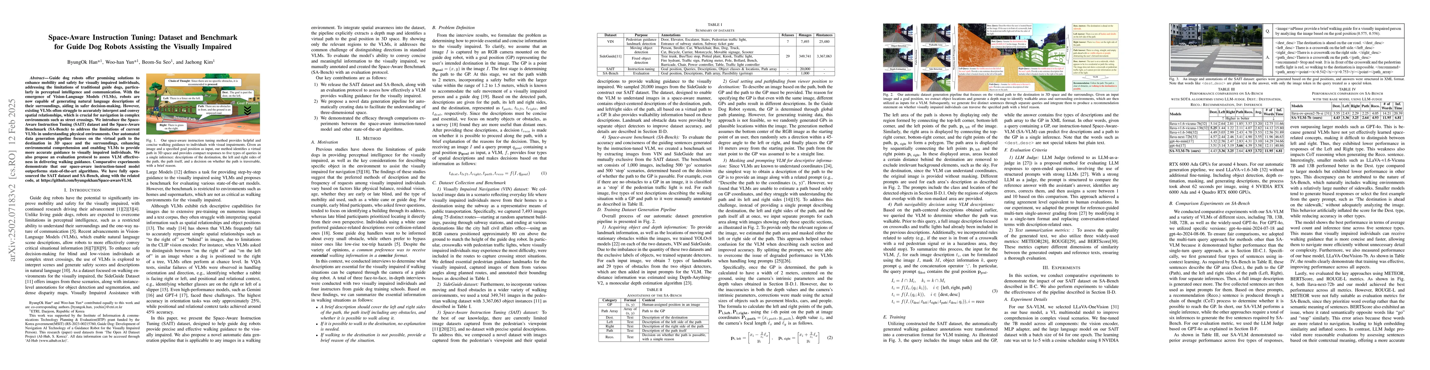 Thumbnail for Space-Aware Instruction Tuning: Dataset and Benchmark for Guide Dog
  Robots Assisting the Visually Impaired