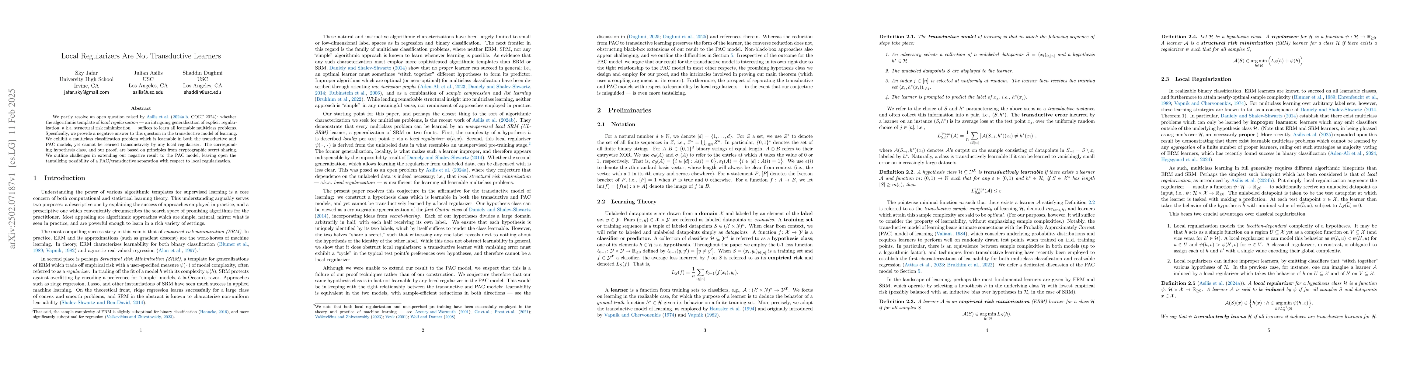 Thumbnail for Local Regularizers Are Not Transductive Learners