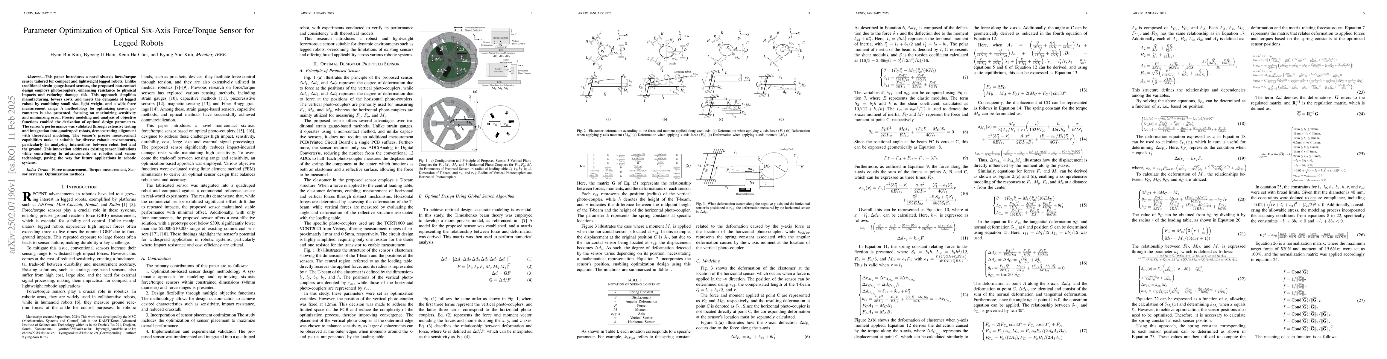 Thumbnail for Parameter Optimization of Optical Six-Axis Force/Torque Sensor for
  Legged Robots