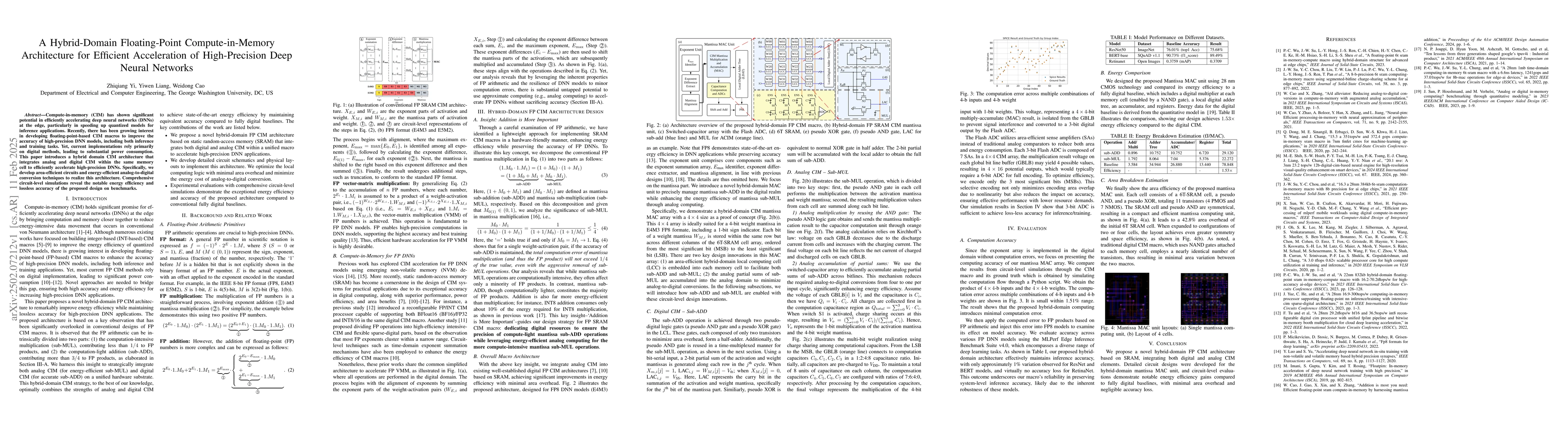 Thumbnail for A Hybrid-Domain Floating-Point Compute-in-Memory Architecture for
  Efficient Acceleration of High-Precision Deep Neural Networks