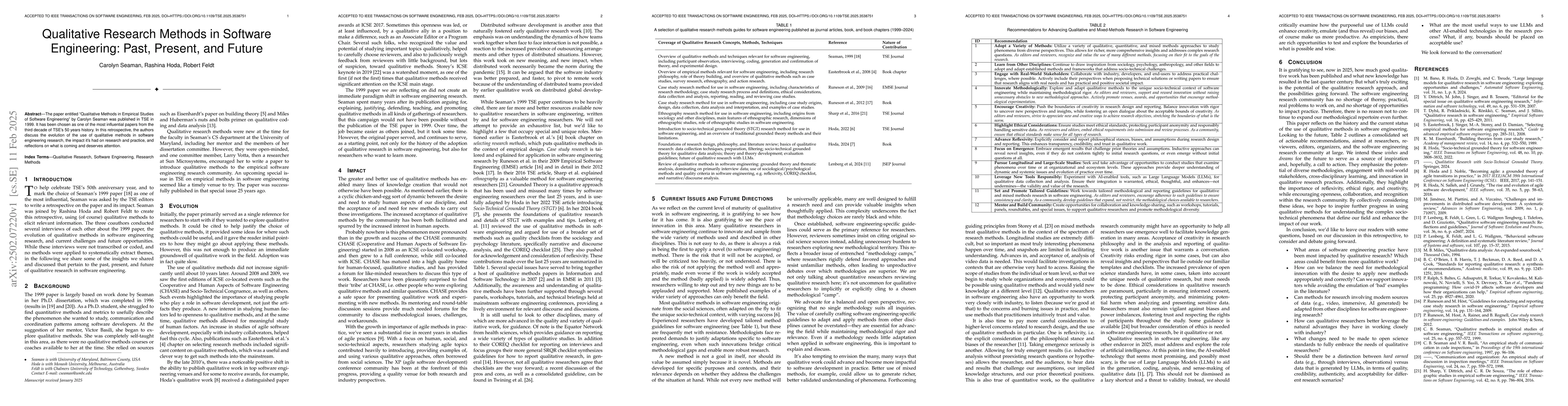 Thumbnail for Qualitative Research Methods in Software Engineering: Past, Present, and
  Future