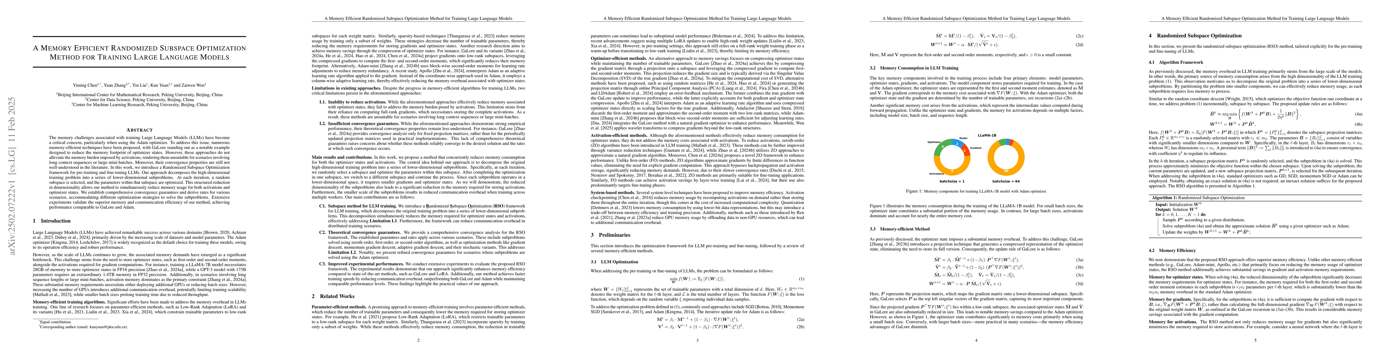 Thumbnail for A Memory Efficient Randomized Subspace Optimization Method for Training
  Large Language Models