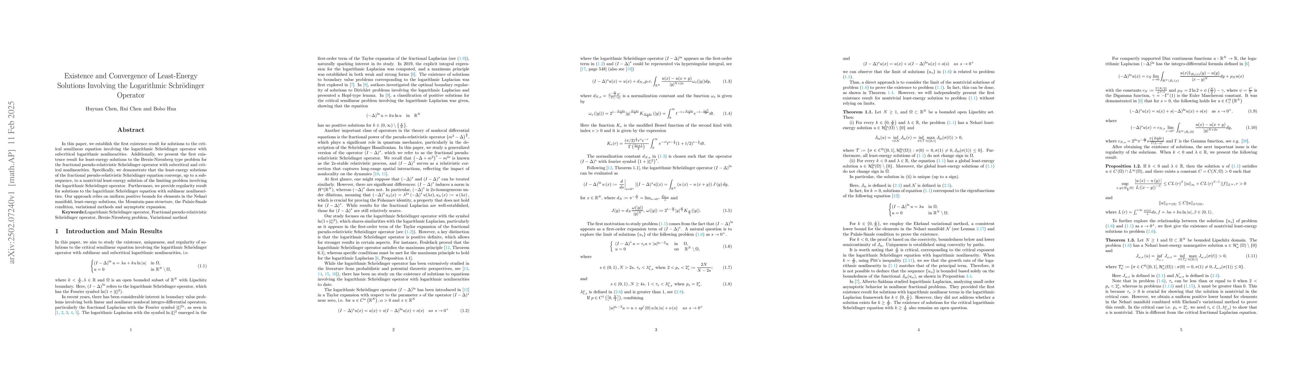 Thumbnail for Existence and Convergence of Least-Energy Solutions Involving the
  Logarithmic Schrödinger Operator