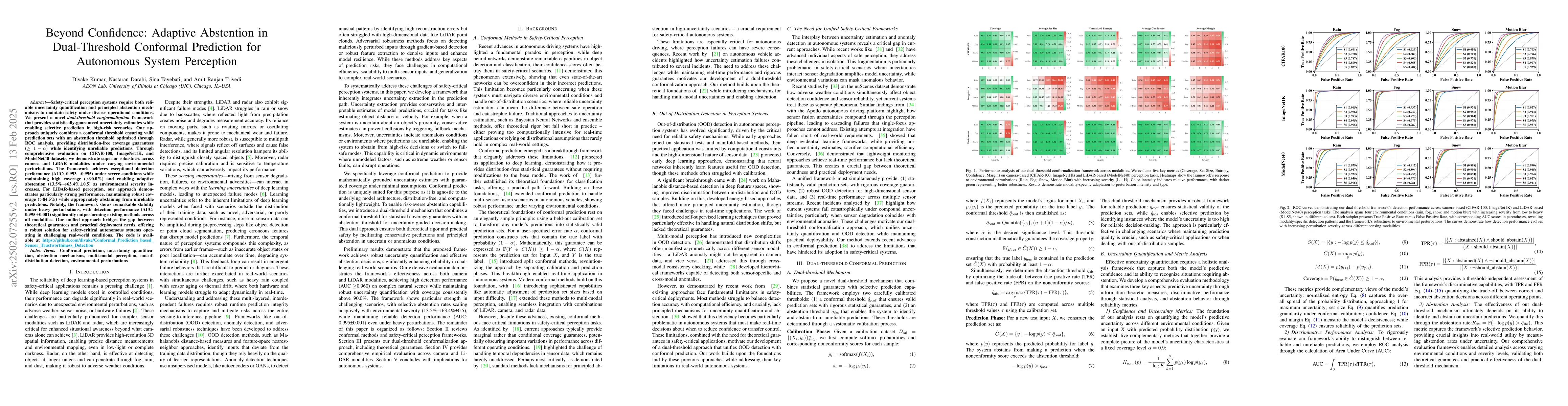 Thumbnail for Beyond Confidence: Adaptive Abstention in Dual-Threshold Conformal
  Prediction for Autonomous System Perception