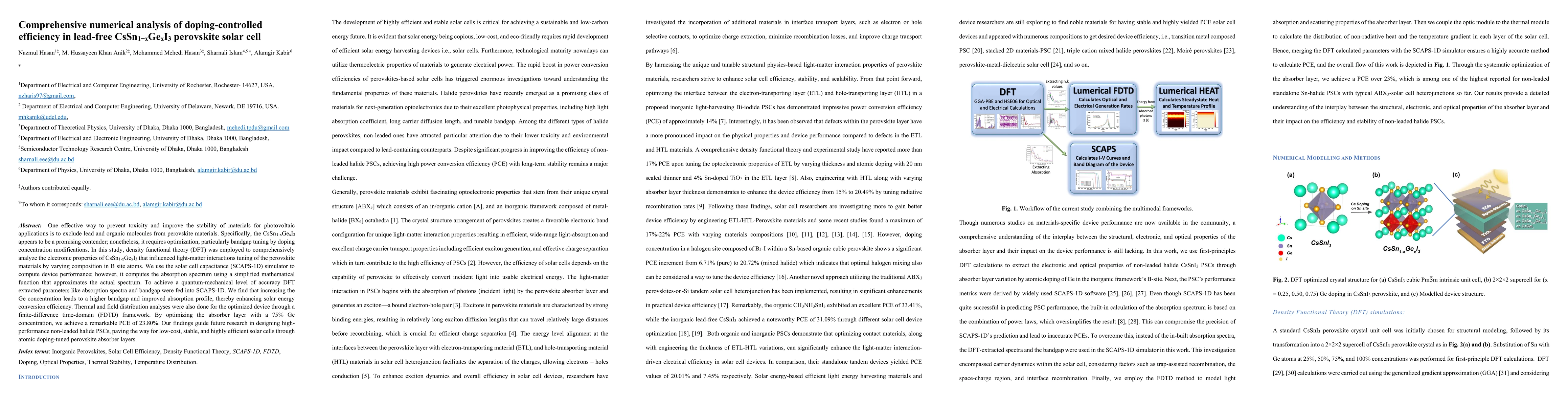 Thumbnail for Comprehensive numerical analysis of doping controlled efficiency in lead
  free Cs(SnGe)I3 perovskites solar cell