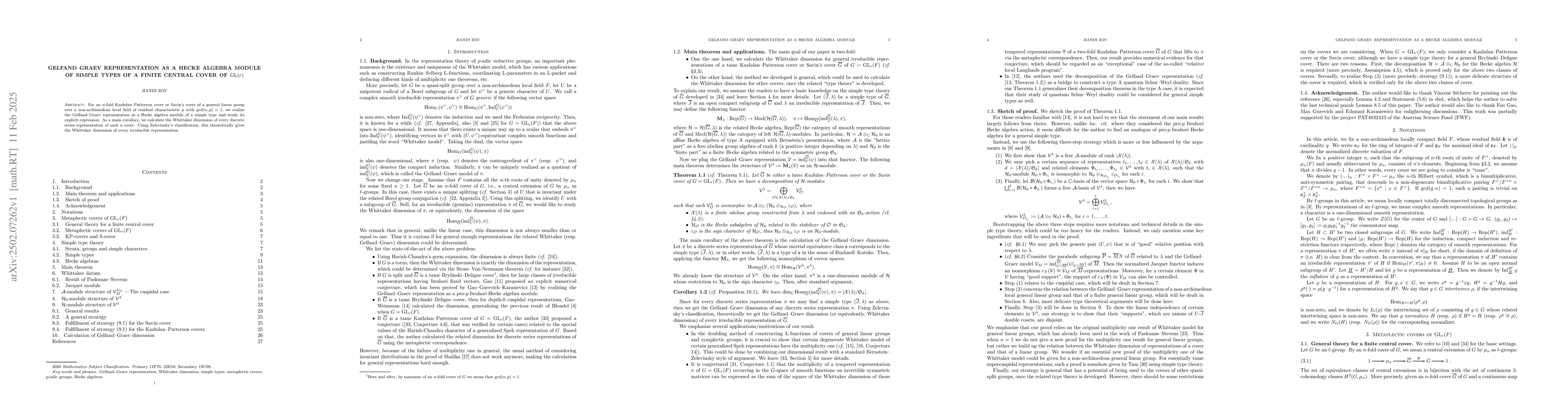 Thumbnail for Gelfand--Graev representation as a Hecke algebra module of simple types
  of a finite central cover of $\mathrm{GL}(r)$