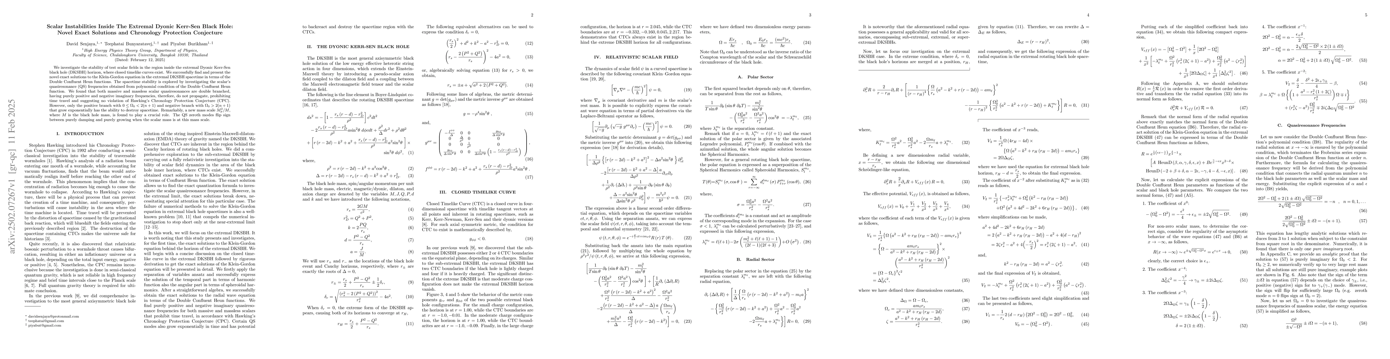 Thumbnail for Scalar Instabilities Inside The Extremal Dyonic Kerr-Sen Black Hole:
  Novel Exact Solutions and Chronology Protection Conjecture