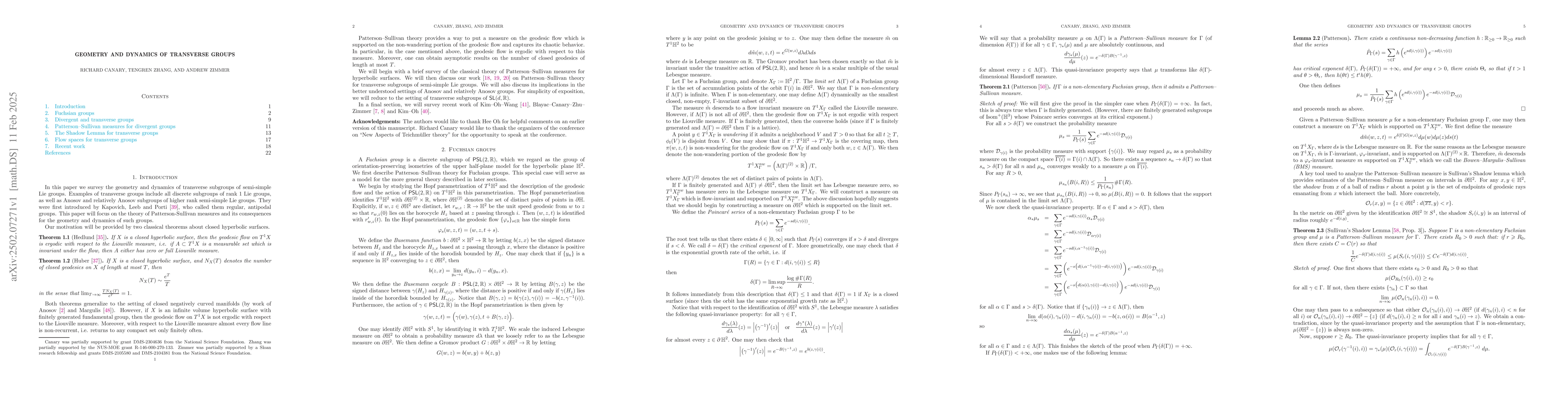 Thumbnail for Geometry and Dynamics of Transverse Groups