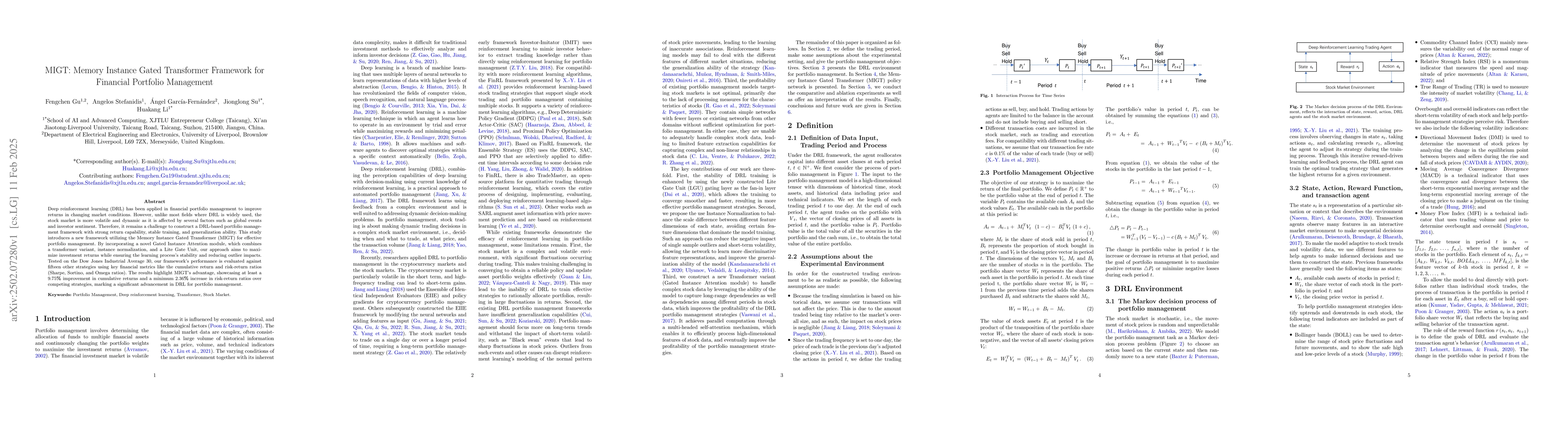 Thumbnail for MIGT: Memory Instance Gated Transformer Framework for Financial
  Portfolio Management