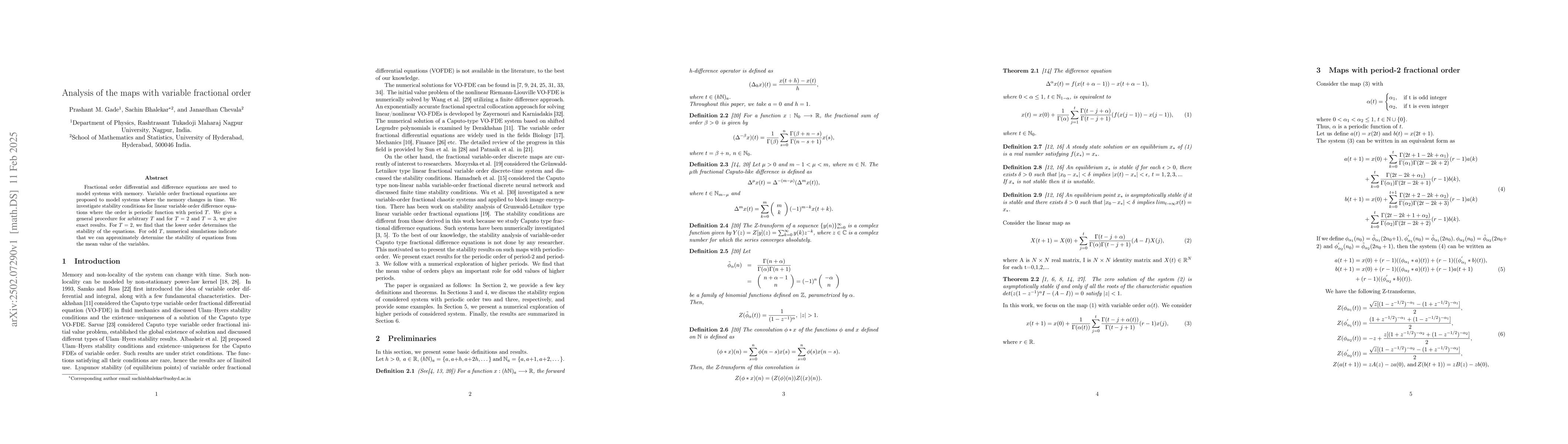 Thumbnail for Analysis of the maps with variable fractional order