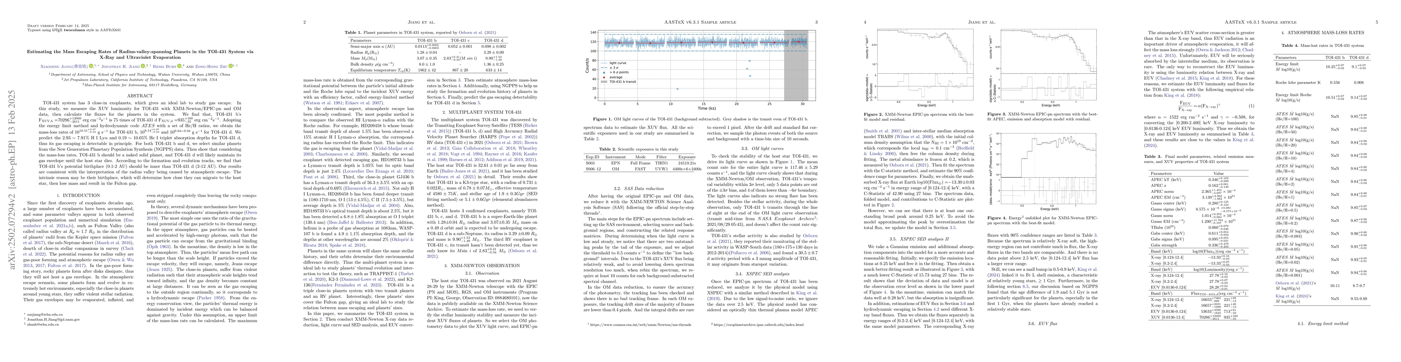 Thumbnail for Estimating the Mass Escaping Rates of Radius-valley-spanning Planets in
  the TOI-431 System via X-Ray and Ultraviolet Evaporation